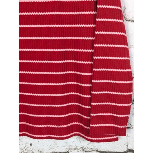 LOFT Striped Waffle-Knit Mock Neck Sweater Red White Transitional Size XL - Picture 4 of 8